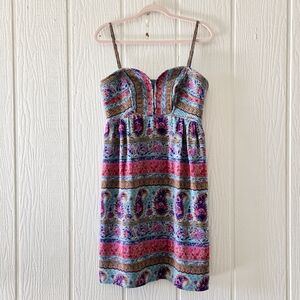 Anthropologie Maple Silken Pathways Paisley Boho Peasant Silk Dress Pock